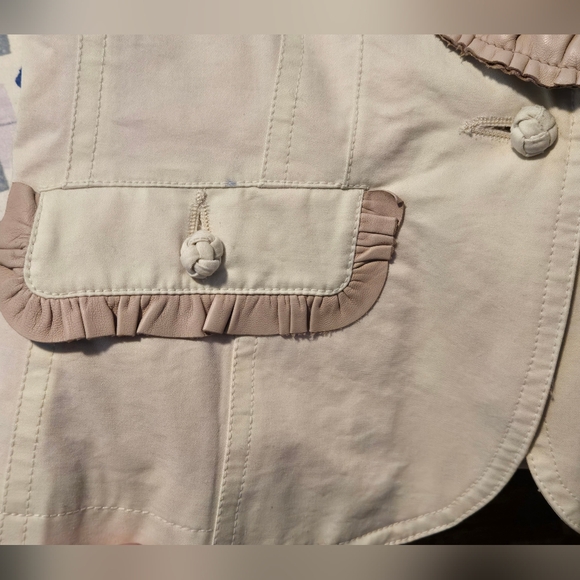 Vintage 00s Mackage Cotton Leather Lined Blazer with Ruffled Trim & Corset Back - Picture 4 of 8